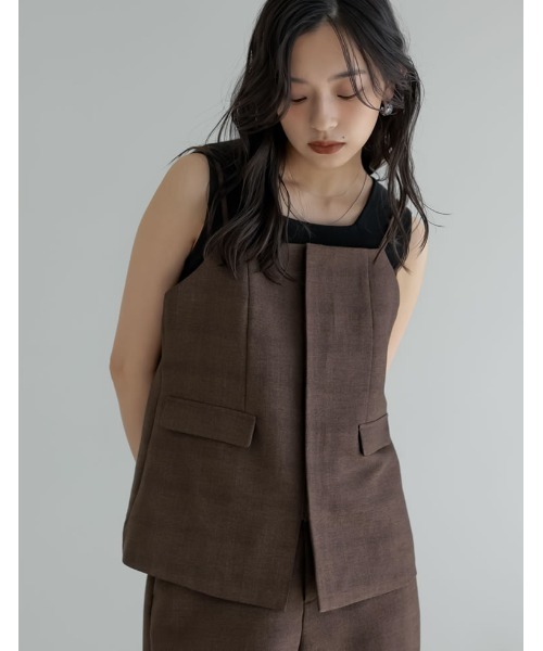 Re:EDIT（リエディ）の「[2026S/S COLLECTION][UVカット][イージーケア][シワになりにくい]ドライタッチホップサックビスチェ（キャミソール・レディース・ブラウン/ベージュ/グレー/ブラック・LARGE/MEDIUM）」の3枚目の写真