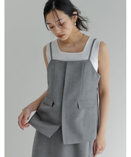 Re:EDIT（リエディ）の「[2026S/S COLLECTION][UVカット][イージーケア][シワになりにくい]ドライタッチホップサックビスチェ（キャミソール・レディース・ブラウン/ベージュ/グレー/ブラック・LARGE/MEDIUM）」の2枚目の写真