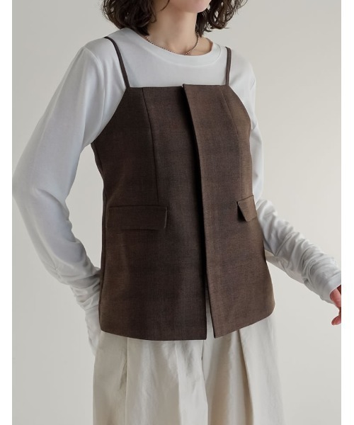 Re:EDIT（リエディ）の「[2026S/S COLLECTION][UVカット][イージーケア][シワになりにくい]ドライタッチホップサックビスチェ（キャミソール・レディース・ブラウン/ベージュ/グレー/ブラック・LARGE/MEDIUM）」の14枚目の写真