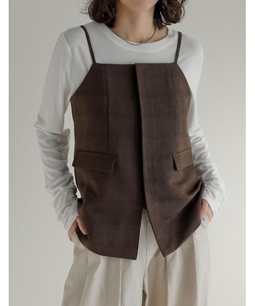 Re:EDIT（リエディ）の「[2026S/S COLLECTION][UVカット][イージーケア][シワになりにくい]ドライタッチホップサックビスチェ（キャミソール・レディース・ブラウン/ベージュ/グレー/ブラック・LARGE/MEDIUM）」の16枚目の写真