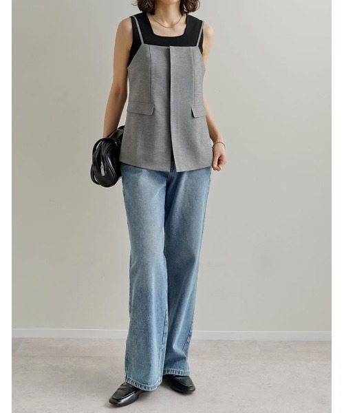 Re:EDIT（リエディ）の「[2026S/S COLLECTION][UVカット][イージーケア][シワになりにくい]ドライタッチホップサックビスチェ（キャミソール・レディース・ブラウン/ベージュ/グレー/ブラック・LARGE/MEDIUM）」の9枚目の写真