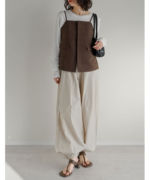 Re:EDIT（リエディ）の「[2026S/S COLLECTION][UVカット][イージーケア][シワになりにくい]ドライタッチホップサックビスチェ（キャミソール・レディース・ブラウン/ベージュ/グレー/ブラック・LARGE/MEDIUM）」の13枚目の写真