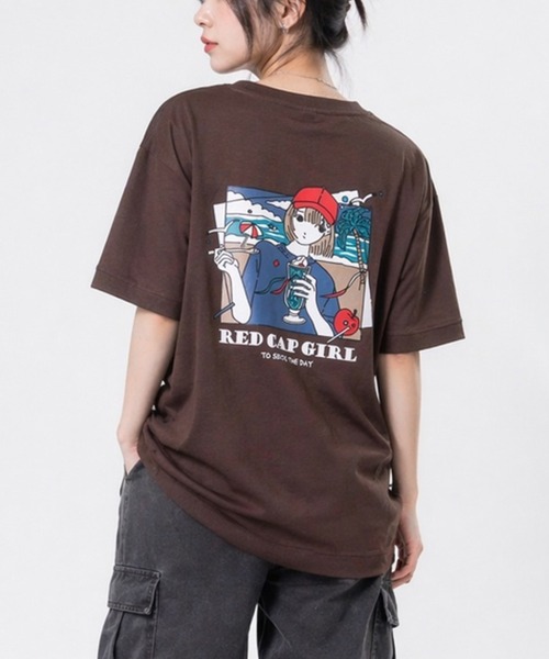 Red Cap Girl（レッドキャプガール）の「【a-r】〔RedCapGirl/レッドキャップガール〕冷感スラブ天竺 イラストプリント半袖スウェットTシャツ 接触冷感/速乾（Tシャツ/カットソー・メンズ・ブラック/アイボリー/ブラウン・LARGE/MEDIUM）」の3枚目の写真