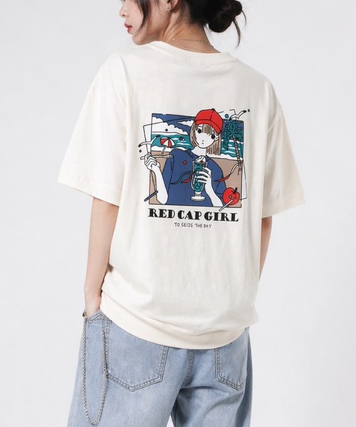 Red Cap Girl（レッドキャプガール）の「【a-r】〔RedCapGirl/レッドキャップガール〕冷感スラブ天竺 イラストプリント半袖スウェットTシャツ 接触冷感/速乾（Tシャツ/カットソー・メンズ・ブラック/アイボリー/ブラウン・LARGE/MEDIUM）」の2枚目の写真