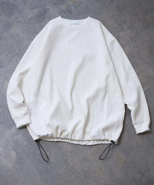 Firsthand(ファーストハンド)の「Firsthand/ファーストハンド サイドポケット スピンドル テック サーマル クルー / ビッグシルエット ロングスリーブ サーマルトップス(Tシャツ/カットソー・メンズ・ブラック/ホワイト/ブルーグレー/チャコールグレー・LARGE/MEDIUM)」の1枚目の写真