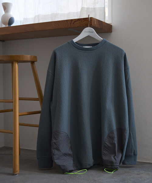 Firsthand(ファーストハンド)の「Firsthand/ファーストハンド サイドポケット スピンドル テック サーマル クルー / ビッグシルエット ロングスリーブ サーマルトップス(Tシャツ/カットソー・メンズ・ブラック/ホワイト/ブルーグレー/チャコールグレー・LARGE/MEDIUM)」の4枚目の写真