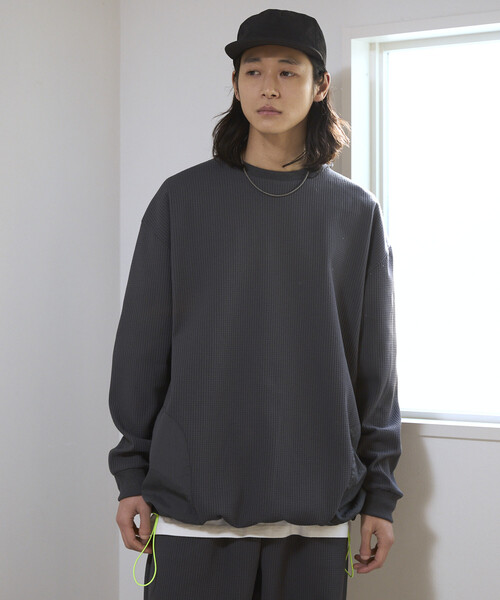 Firsthand(ファーストハンド)の「Firsthand/ファーストハンド サイドポケット スピンドル テック サーマル クルー / ビッグシルエット ロングスリーブ サーマルトップス(Tシャツ/カットソー・メンズ・ブラック/ホワイト/ブルーグレー/チャコールグレー・LARGE/MEDIUM)」の11枚目の写真