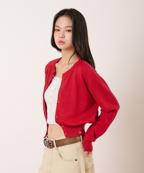 hazyl（ヘイジル）の「eyelet cardigan / アイレットカーディガン（ニット/セーター・レディース・レッド/ネイビー・フリー）」の21枚目の写真