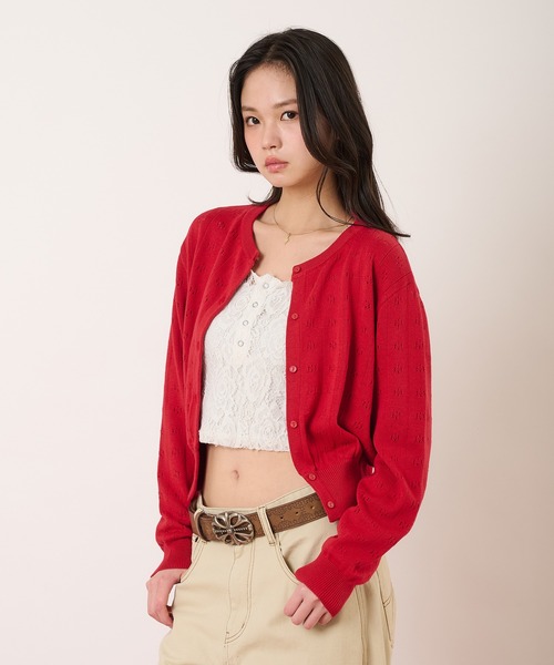 hazyl（ヘイジル）の「eyelet cardigan / アイレットカーディガン（ニット/セーター・レディース・レッド/ネイビー・フリー）」の22枚目の写真
