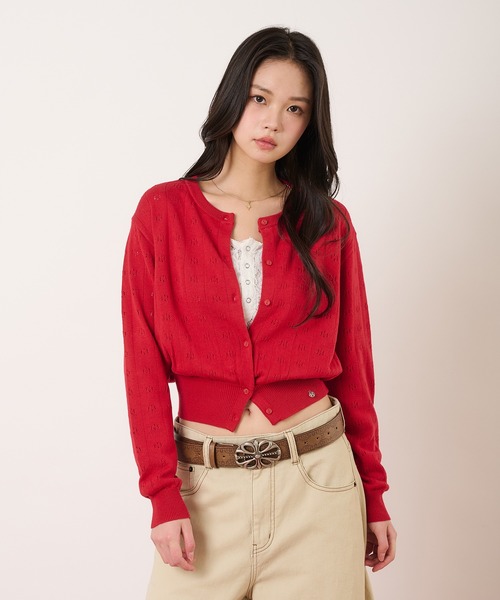 hazyl（ヘイジル）の「eyelet cardigan / アイレットカーディガン（ニット/セーター・レディース・レッド/ネイビー・フリー）」の17枚目の写真