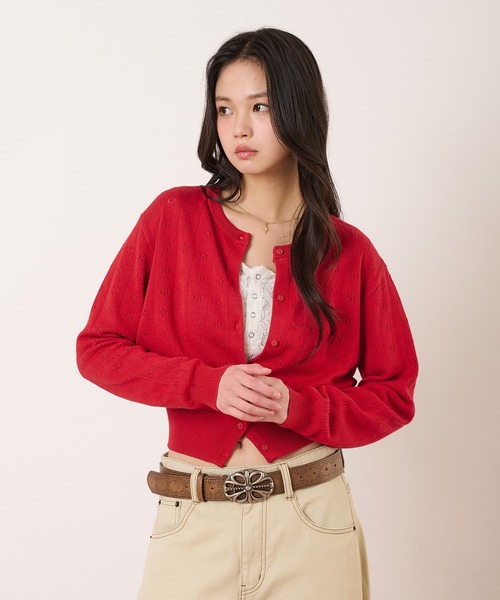 hazyl（ヘイジル）の「eyelet cardigan / アイレットカーディガン（ニット/セーター・レディース・レッド/ネイビー・フリー）」の18枚目の写真