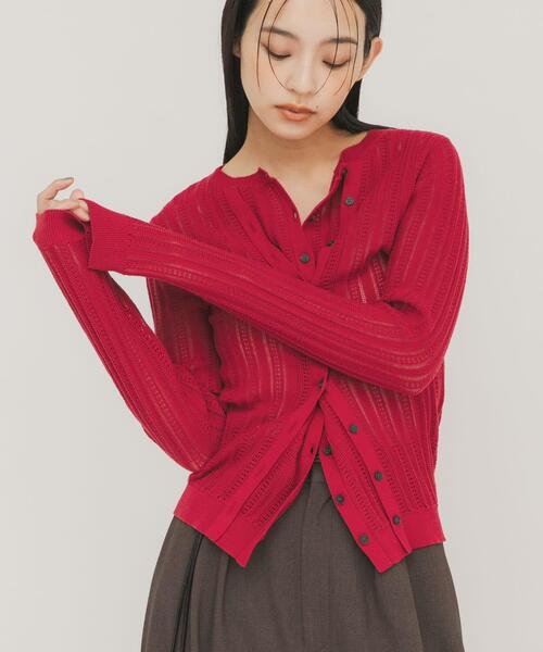 KBF（ケイビーエフ）の「ダブルフロントニット（ニット/セーター・レディース・レッド/アイボリー/チャコールグレー・ONE）」の3枚目の写真