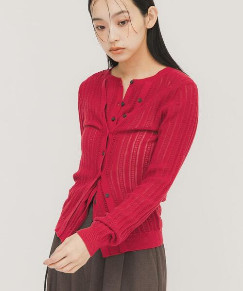KBF（ケイビーエフ）の「ダブルフロントニット（ニット/セーター・レディース・レッド/アイボリー/チャコールグレー・ONE）」の4枚目の写真