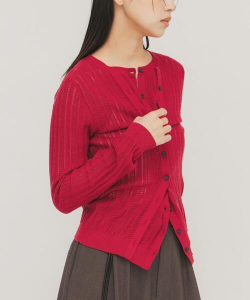 KBF（ケイビーエフ）の「ダブルフロントニット（ニット/セーター・レディース・レッド/アイボリー/チャコールグレー・ONE）」の5枚目の写真