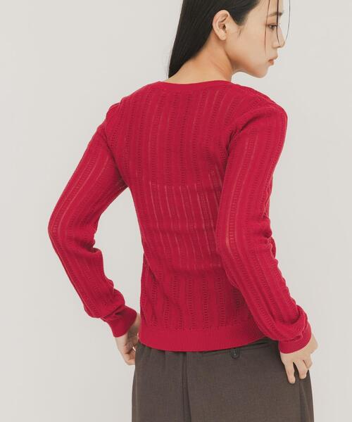 KBF（ケイビーエフ）の「ダブルフロントニット（ニット/セーター・レディース・レッド/アイボリー/チャコールグレー・ONE）」の6枚目の写真