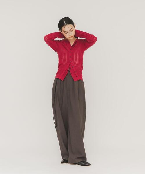 KBF（ケイビーエフ）の「ダブルフロントニット（ニット/セーター・レディース・レッド/アイボリー/チャコールグレー・ONE）」の7枚目の写真