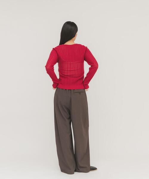 KBF（ケイビーエフ）の「ダブルフロントニット（ニット/セーター・レディース・レッド/アイボリー/チャコールグレー・ONE）」の9枚目の写真