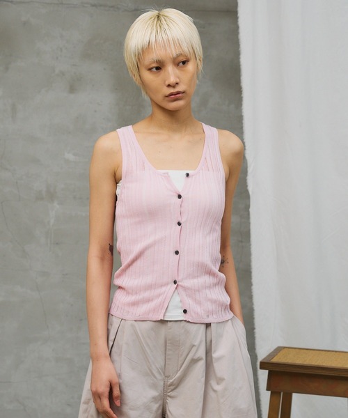 paradigm（パラダイム）の「【paradigm】コットンモダール針抜シアーリブタンク（タンクトップ・レディース・チャコールグレー/ホワイト/ライトグレー/ピンク/ブラック・SMALL/MEDIUM）」の5枚目の写真