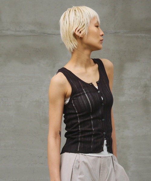 paradigm（パラダイム）の「【paradigm】コットンモダール針抜シアーリブタンク（タンクトップ・レディース・チャコールグレー/ホワイト/ライトグレー/ピンク/ブラック・SMALL/MEDIUM）」の4枚目の写真