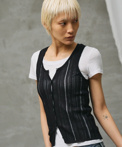 paradigm（パラダイム）の「【paradigm】コットンモダール針抜シアーリブタンク（タンクトップ・レディース・チャコールグレー/ホワイト/ライトグレー/ピンク/ブラック・SMALL/MEDIUM）」の3枚目の写真