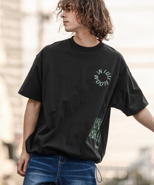 CAMBIO（カンビオ）の「mt10333-裾ドローコード付きプリントTシャツ（IN FULL BLOOM）(2601125MCB)（Tシャツ/カットソー・メンズ・スミクロ/ブラック/ホワイト・L/XL/M）」の3枚目の写真