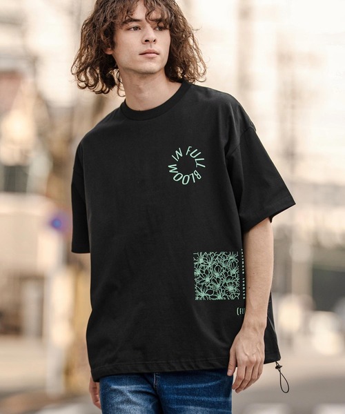 CAMBIO（カンビオ）の「mt10333-裾ドローコード付きプリントTシャツ（IN FULL BLOOM）(2601125MCB)（Tシャツ/カットソー・メンズ・スミクロ/ブラック/ホワイト・L/XL/M）」の4枚目の写真