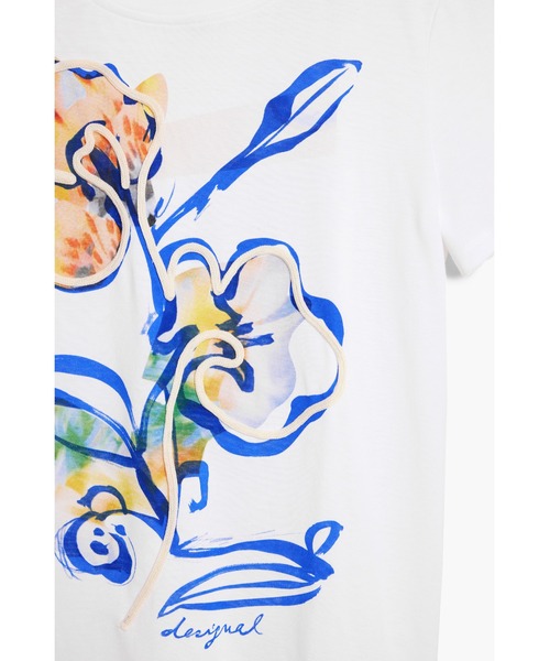 ボタニカルフラワープリントTシャツ 白（Tシャツ/カットソー