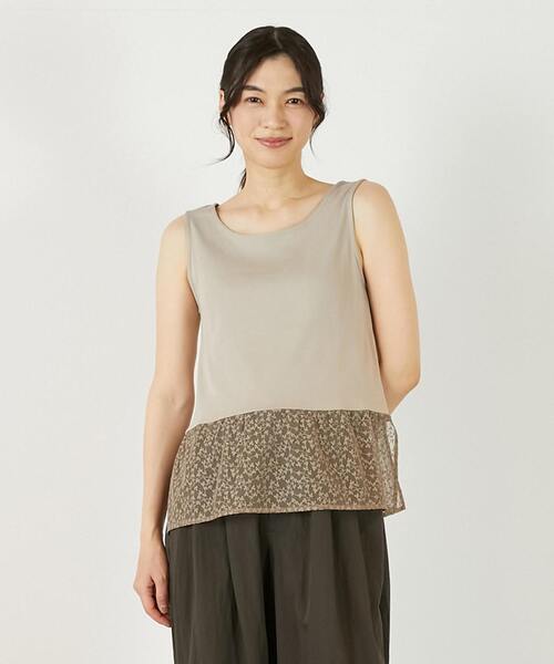 MELROSE claire(メルローズ クレール)の「【コットンフライス+リーフレースタンクトップ】(タンクトップ・レディース・グレー/ブラック/ベージュ/オフホワイト・FREE)」の4枚目の写真