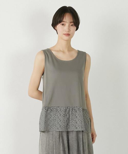 MELROSE claire(メルローズ クレール)の「【コットンフライス+リーフレースタンクトップ】(タンクトップ・レディース・グレー/ブラック/ベージュ/オフホワイト・FREE)」の3枚目の写真