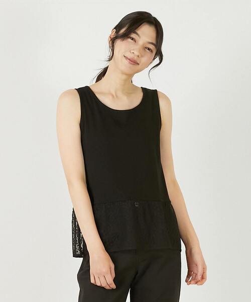 MELROSE claire(メルローズ クレール)の「【コットンフライス+リーフレースタンクトップ】(タンクトップ・レディース・グレー/ブラック/ベージュ/オフホワイト・FREE)」の2枚目の写真