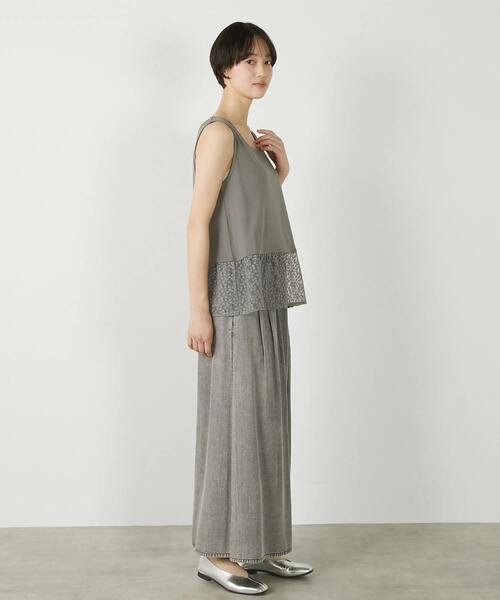 MELROSE claire(メルローズ クレール)の「【コットンフライス+リーフレースタンクトップ】(タンクトップ・レディース・グレー/ブラック/ベージュ/オフホワイト・FREE)」の5枚目の写真