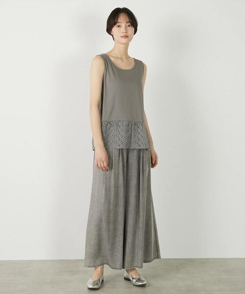 MELROSE claire(メルローズ クレール)の「【コットンフライス+リーフレースタンクトップ】(タンクトップ・レディース・グレー/ブラック/ベージュ/オフホワイト・FREE)」の6枚目の写真
