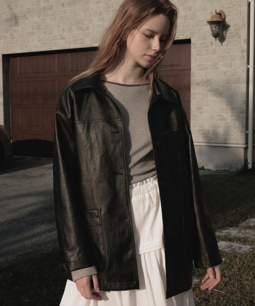 DEHEVE（デヘヴェ）の「Classic Leather Half Jacket [Black]（ライダースジャケット・レディース・ブラック・FREE）」の4枚目の写真