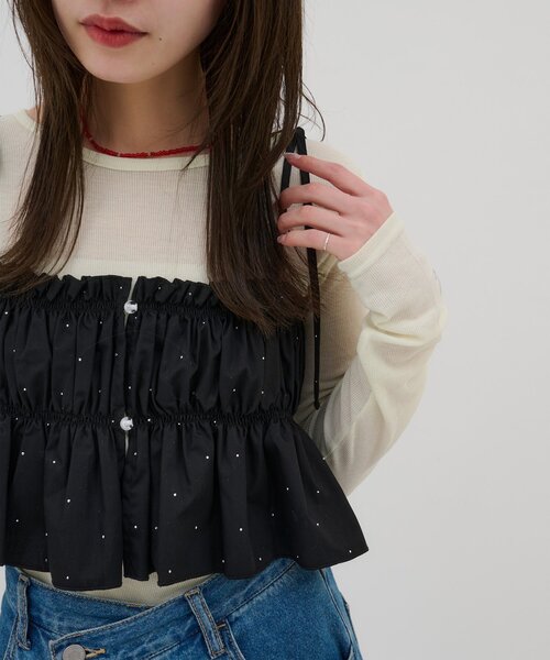 DISCOAT(ディスコート)の「【umm.】ビジューキャミソール(シャツ/ブラウス・レディース・ブラック/サックスブルー/ピンク・FREE)」の7枚目の写真