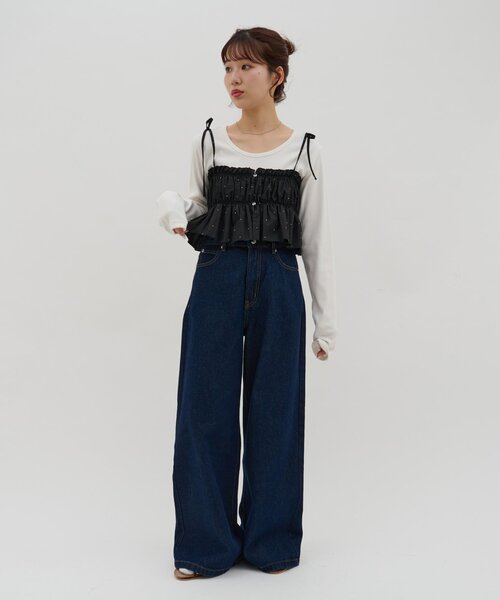 DISCOAT(ディスコート)の「【umm.】ビジューキャミソール(シャツ/ブラウス・レディース・ブラック/サックスブルー/ピンク・FREE)」の15枚目の写真