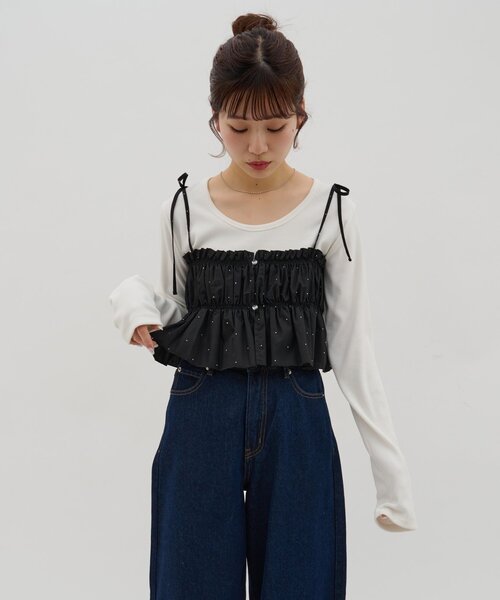 DISCOAT(ディスコート)の「【umm.】ビジューキャミソール(シャツ/ブラウス・レディース・ブラック/サックスブルー/ピンク・FREE)」の16枚目の写真