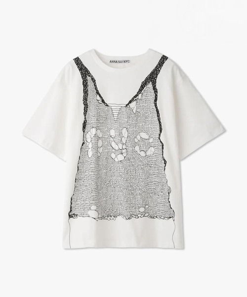 anna sui nyc(アナ スイ エヌ ワイ シー)の「ANNA SUI NYC / アナスイエヌワイシー トロンプルイユプリントビッグTシャツ(Tシャツ/カットソー・レディース・ブラック/ピンク/ホワイト・FREE)」の1枚目の写真