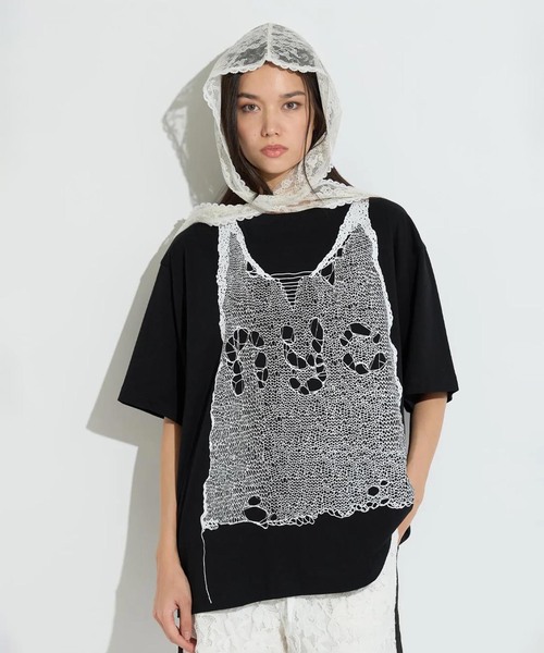 anna sui nyc(アナ スイ エヌ ワイ シー)の「ANNA SUI NYC / アナスイエヌワイシー トロンプルイユプリントビッグTシャツ(Tシャツ/カットソー・レディース・ブラック/ピンク/ホワイト・FREE)」の4枚目の写真