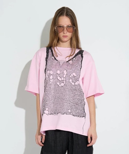 anna sui nyc(アナ スイ エヌ ワイ シー)の「ANNA SUI NYC / アナスイエヌワイシー トロンプルイユプリントビッグTシャツ(Tシャツ/カットソー・レディース・ブラック/ピンク/ホワイト・FREE)」の6枚目の写真