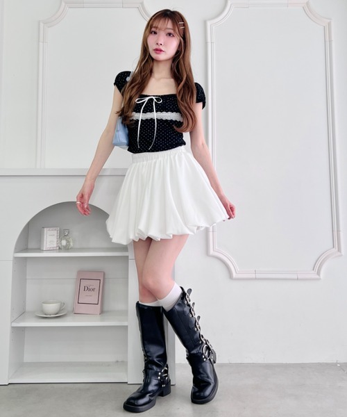 Loueme(ルエム)の「ドットレースミニトップス(Tシャツ/カットソー・レディース・ホワイト/ブラック/グレー・FREE)」の8枚目の写真