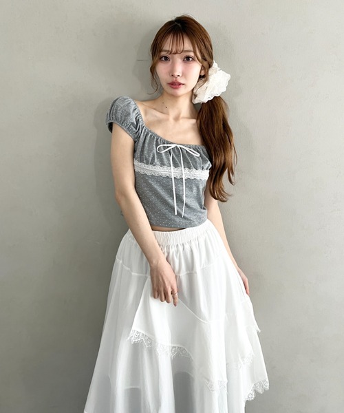 Loueme(ルエム)の「ドットレースミニトップス(Tシャツ/カットソー・レディース・ホワイト/ブラック/グレー・FREE)」の15枚目の写真