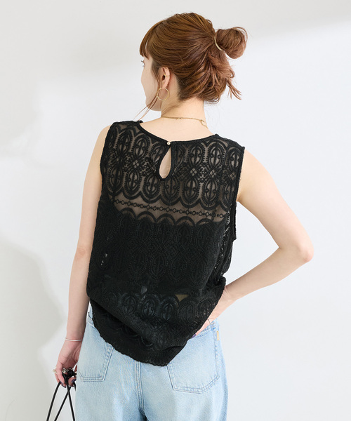 B.C STOCK(ベーセーストック)の「《追加》【WEB限定】手洗い可 / 総レースノースリーブブラウス(シャツ/ブラウス・レディース・ブラック/アイボリー・FREE)」の21枚目の写真