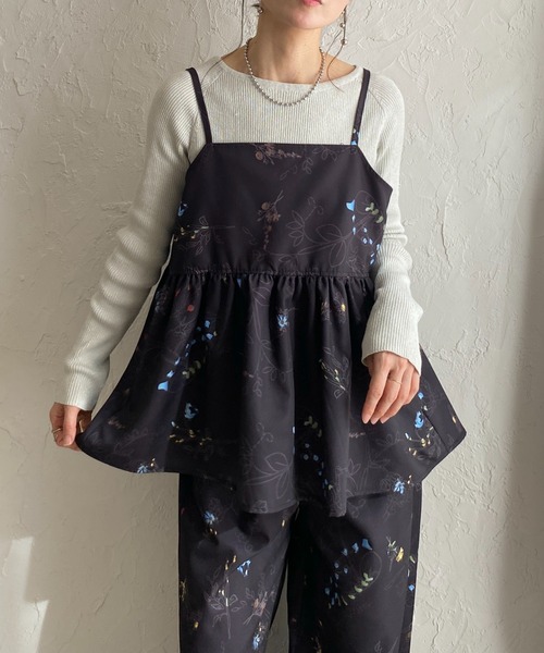 She's Closet(シーズクローゼット)の「フレア フラワープリント 花柄 ペプラムキャミソール ビスチェ(キャミソール・レディース・ネイビー/オフホワイト/ブラック・FREE)」の2枚目の写真