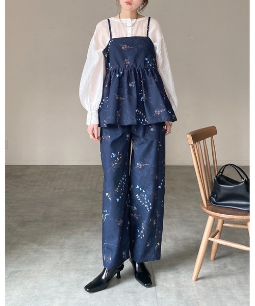 She's Closet(シーズクローゼット)の「フレア フラワープリント 花柄 ペプラムキャミソール ビスチェ(キャミソール・レディース・ネイビー/オフホワイト/ブラック・FREE)」の18枚目の写真
