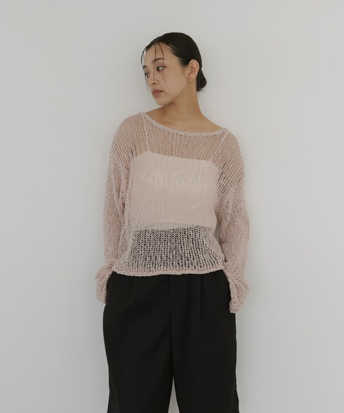 hellam(へラム)の「透かし編みショートニット(ニット/セーター・レディース・ブラック/ベージュ/ピンク/グリーン・FREE)」の18枚目の写真