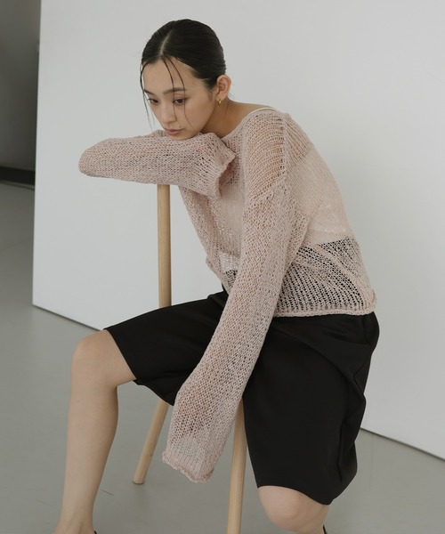 hellam(へラム)の「透かし編みショートニット(ニット/セーター・レディース・ブラック/ベージュ/ピンク/グリーン・FREE)」の21枚目の写真