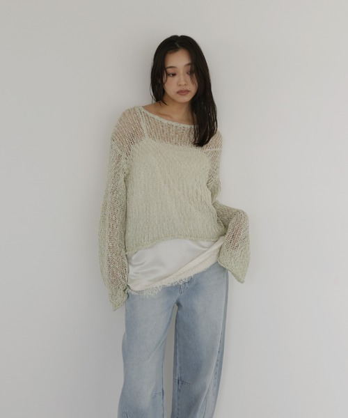 hellam(へラム)の「透かし編みショートニット(ニット/セーター・レディース・ブラック/ベージュ/ピンク/グリーン・FREE)」の12枚目の写真