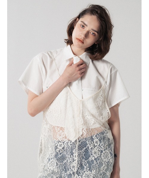ELCHELE(エルチェレ)の「NECKTIE WITH CROPPED SHIRT(シャツ/ブラウス・レディース・ライトブルー/ピンク/オフホワイト・FREE)」の6枚目の写真