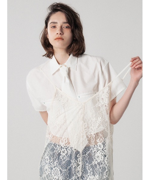 ELCHELE(エルチェレ)の「NECKTIE WITH CROPPED SHIRT(シャツ/ブラウス・レディース・ライトブルー/ピンク/オフホワイト・FREE)」の7枚目の写真