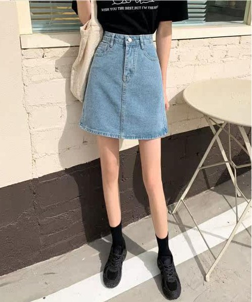 INASTUDIOS(イーナストゥディオス)の「ハイウエスト Aライン デニムスカート レディース(スカート・レディース・スミクロ/ブルー/ブラック/ライトブルー/アイボリー・SMALL/X-LARGE/MEDIUM/LARGE)」の10枚目の写真